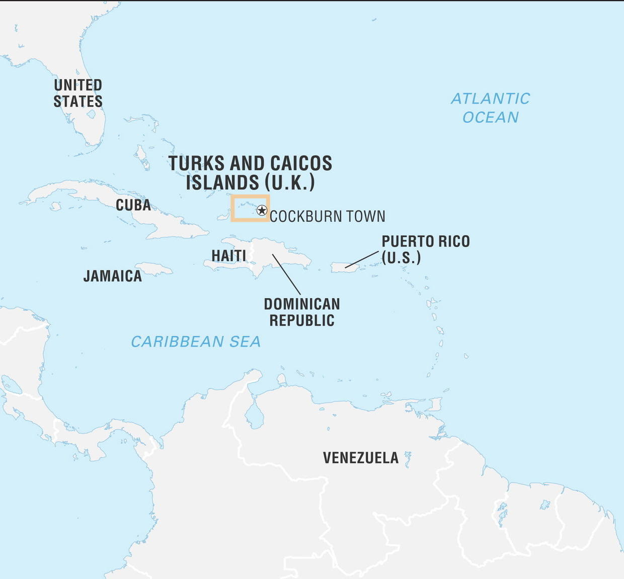 A map of the Turks and Caicos region