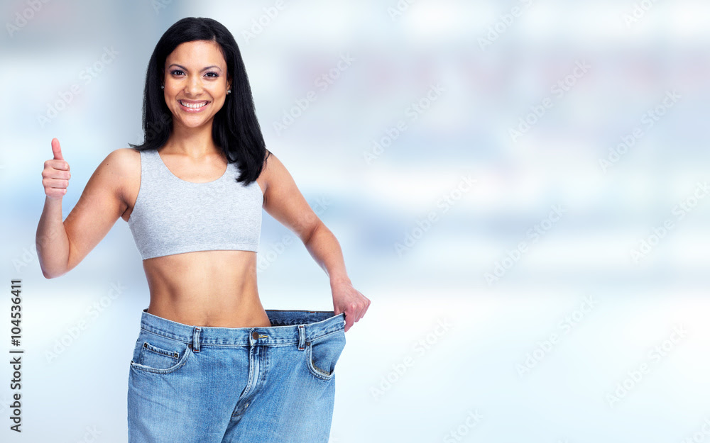 Slimming woman wearing big pants.