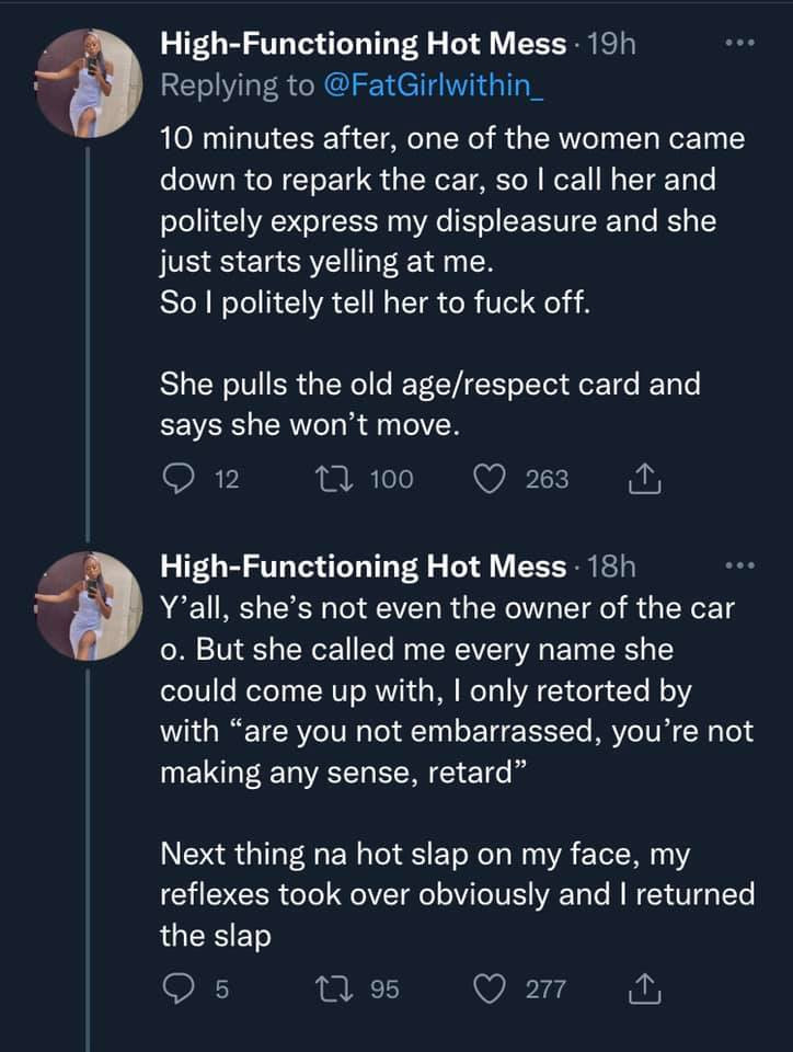 Lady narrates how she flogged an older woman for slapping her