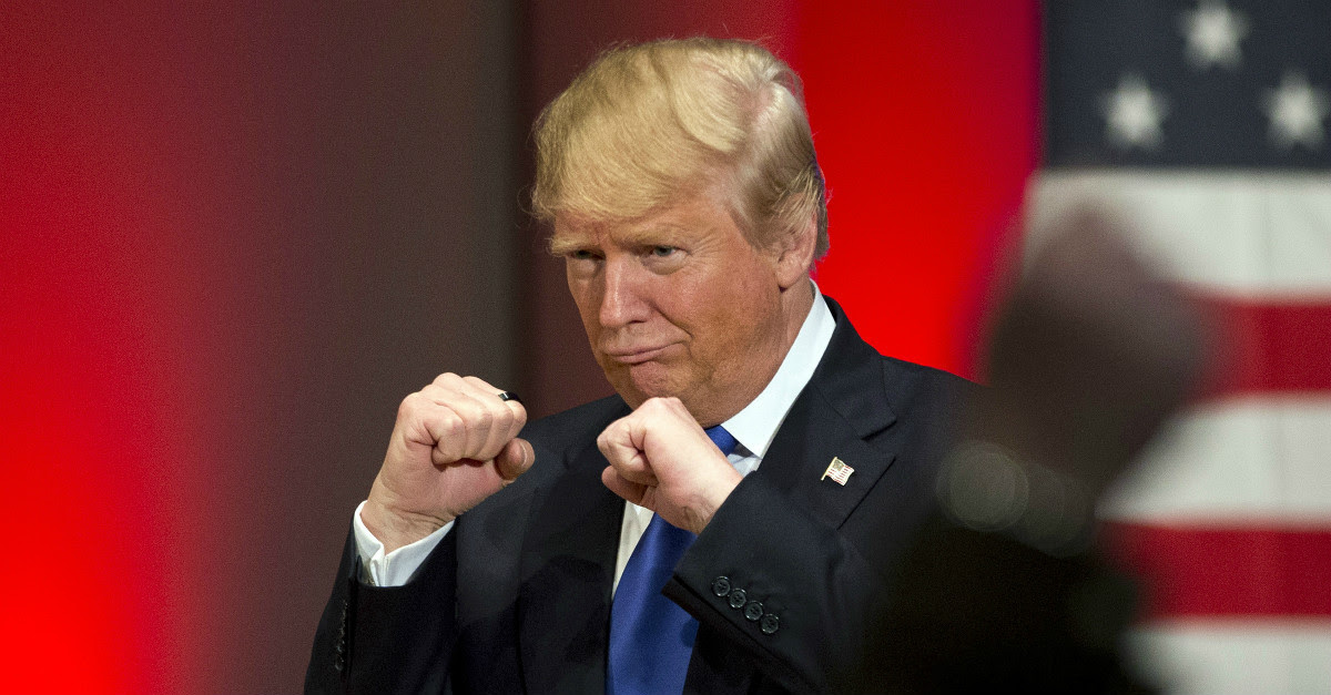 A picture of Trump, looking like he's ready to spar. 