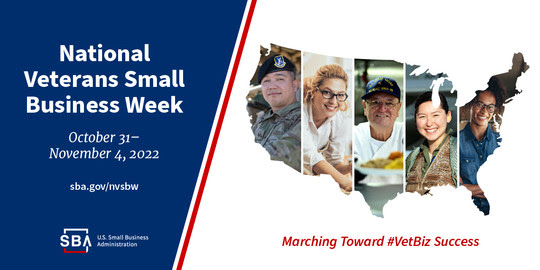 SBA Graphic for National Veterans Small Business Week 2022.