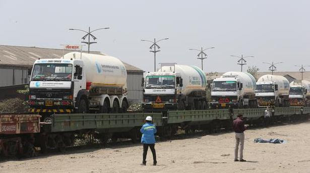  Drastic measure: Empty tanker trucks get loaded at Kalamboli on Monday. The train will return in four days. 