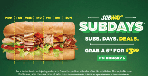 Subway SubDays Subs Days Deals