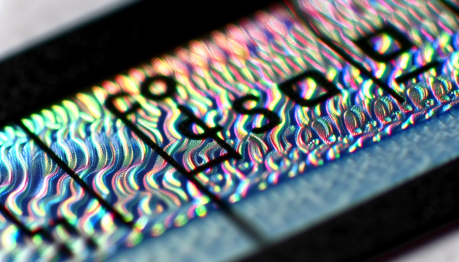 Close-up of holographic security features on an ID card