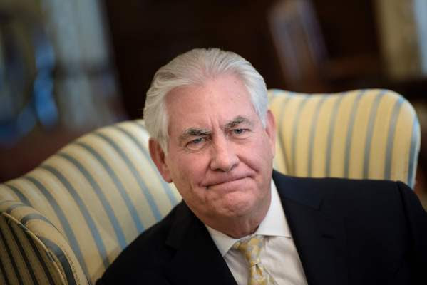 Secretary of State Rex Tillerson at the State Department building in Washington on Feb. 8. (Brendan Smialowski/AFP/Getty Images)</p>
