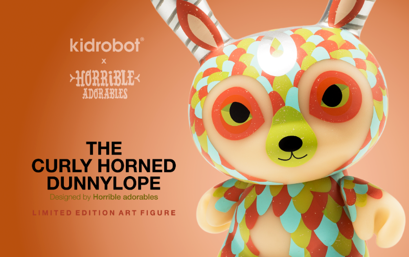The Curly Horned Dunnylope 5" Orange Dunny Art Figure by Horrible Adorables