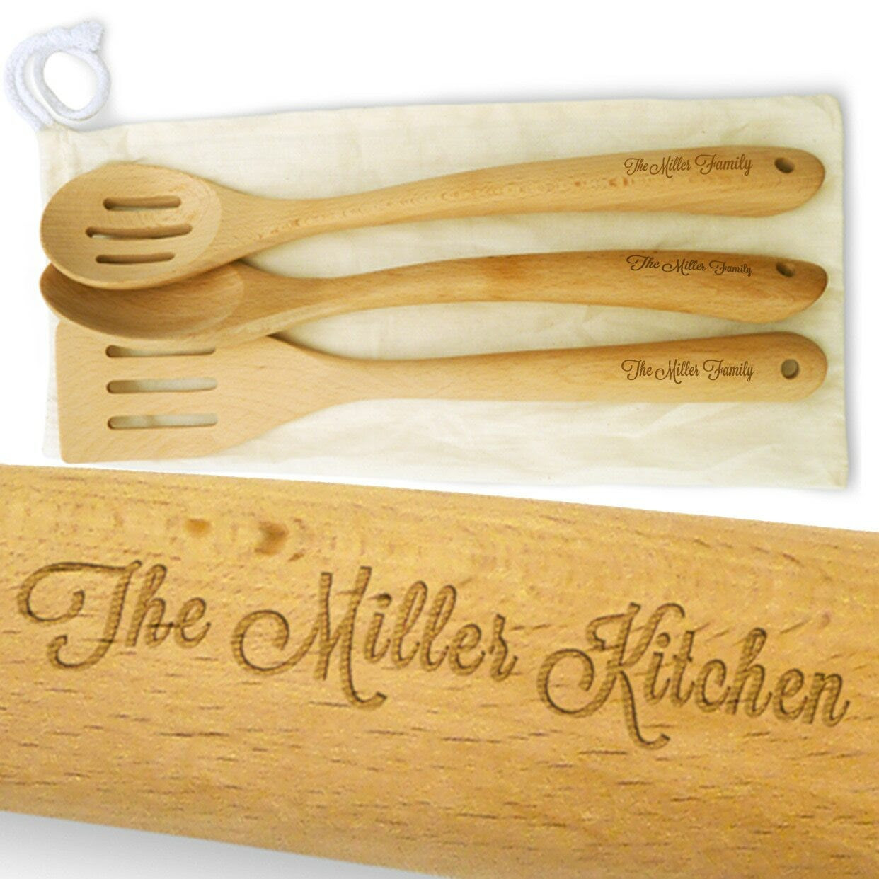 Image of Personalized Spatula & Spoon Set - Beech Wood 14