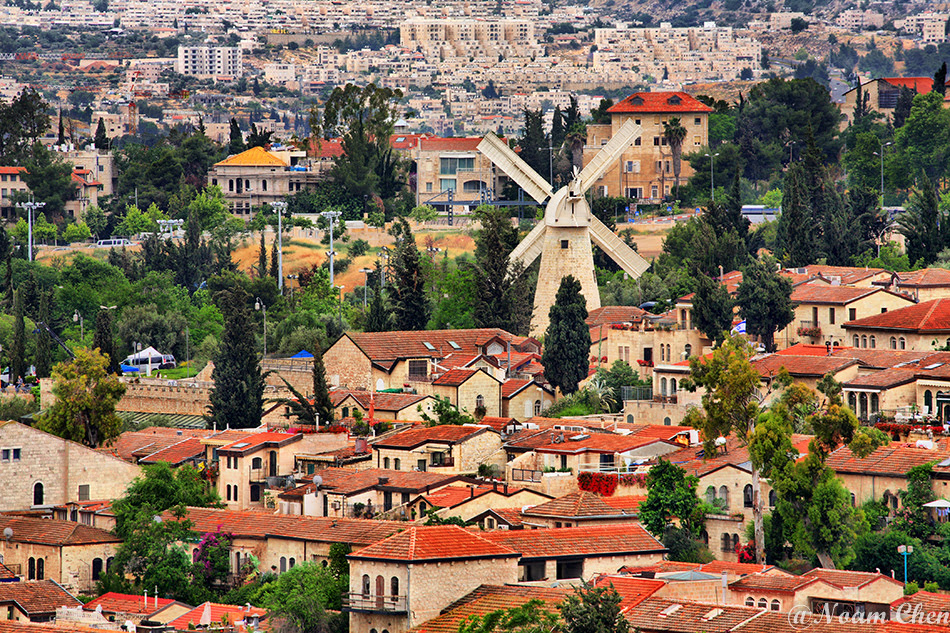 houses and windmill of yemin moshe neighborhood in jerusalem, israel