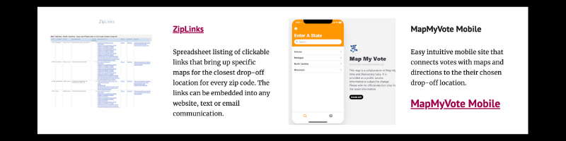 Mobile apps make it easy to find early voting locations and driving directions from a phone.