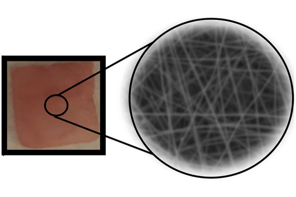 The medication-dispensing mat (left) is made up of piezoelectric polymer nanofibers (right)