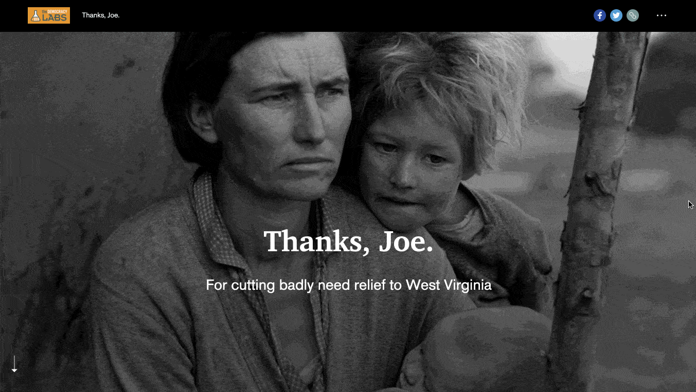 Senator Joe Manchin cuts benefits that would helped his state of West Virginia.