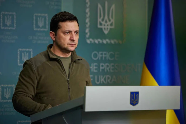 Ukrainian President Volodymyr Zelenskyy holds a press conference on Russia&#39;s military operation in Ukraine, in Kyiv.