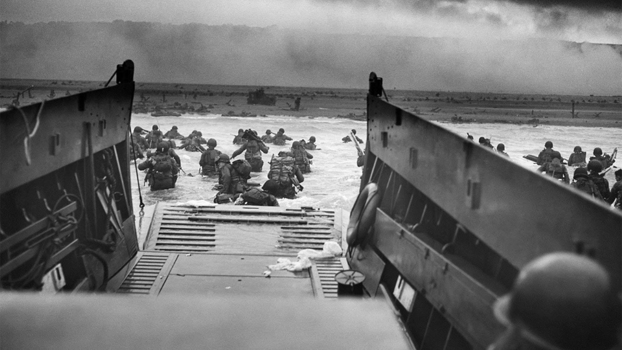 a ship during D-Day launching troops out into the water. 