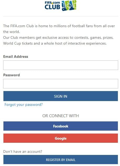 امكانية التسجيل على موقع الفيفا للدخول على لعبة فانتازي كاس العالم 2018 سواء بالايميل او الفيس بوك