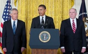 Barack Obama nominates Chuck Hagel and John Brennan, Jan. 7, 2013 (White House photo)