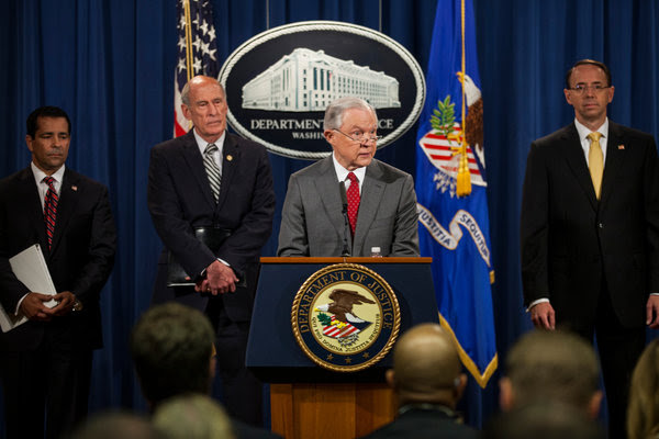 Attorney General Jeff Sessions during a news conference at the Justice Department this month.