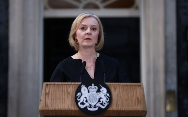 Liz Truss, the Prime Minister, is pictured in Downing Street yesterday evening as she addressed the nation following the death of Queen Elizabeth II