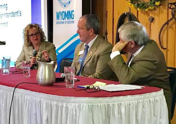 Superintendent Balow moderates a conversation with Speaker Harshman and Senator Coe during the Superintendent's Policy Summit.