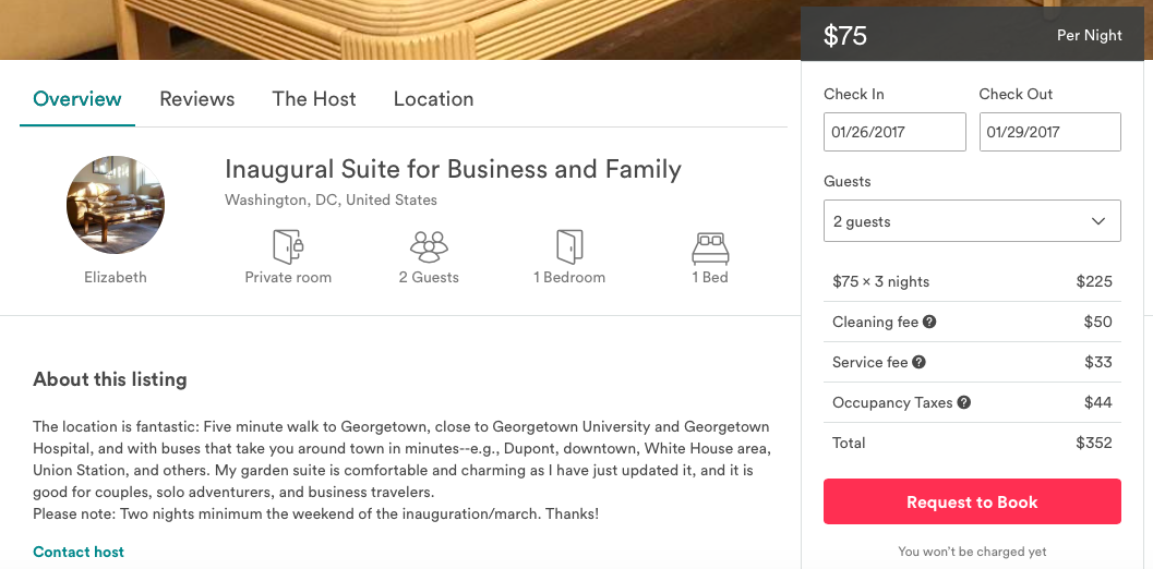 Screen capture from AirBnB