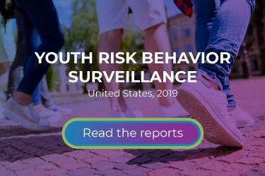 The figure is a photo of teens walking with text describing Youth Risk Behavior Surveillance, United States, 2019 and Read the reports.