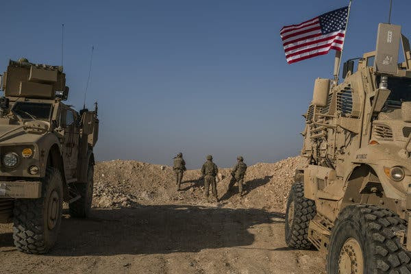 American Special Forces soldiers in the northern Syrian city of Manbij in February 2018.