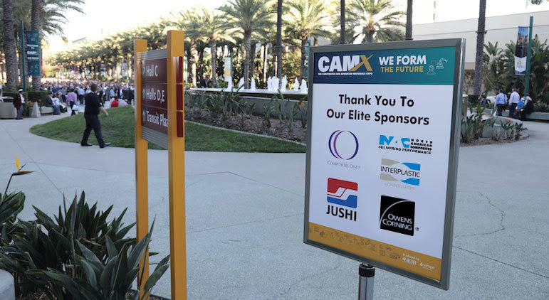 CAMX sign thanking Elite Sponsors at a reception