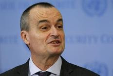 French ambassador to the United Nations Gerard Araud speaks to the media after voting on a resolution approving U.N. peacekeepers for Central African Republic, at the U.N. headquarters in New York, April 10, 2014. REUTERS/Eduardo Munoz