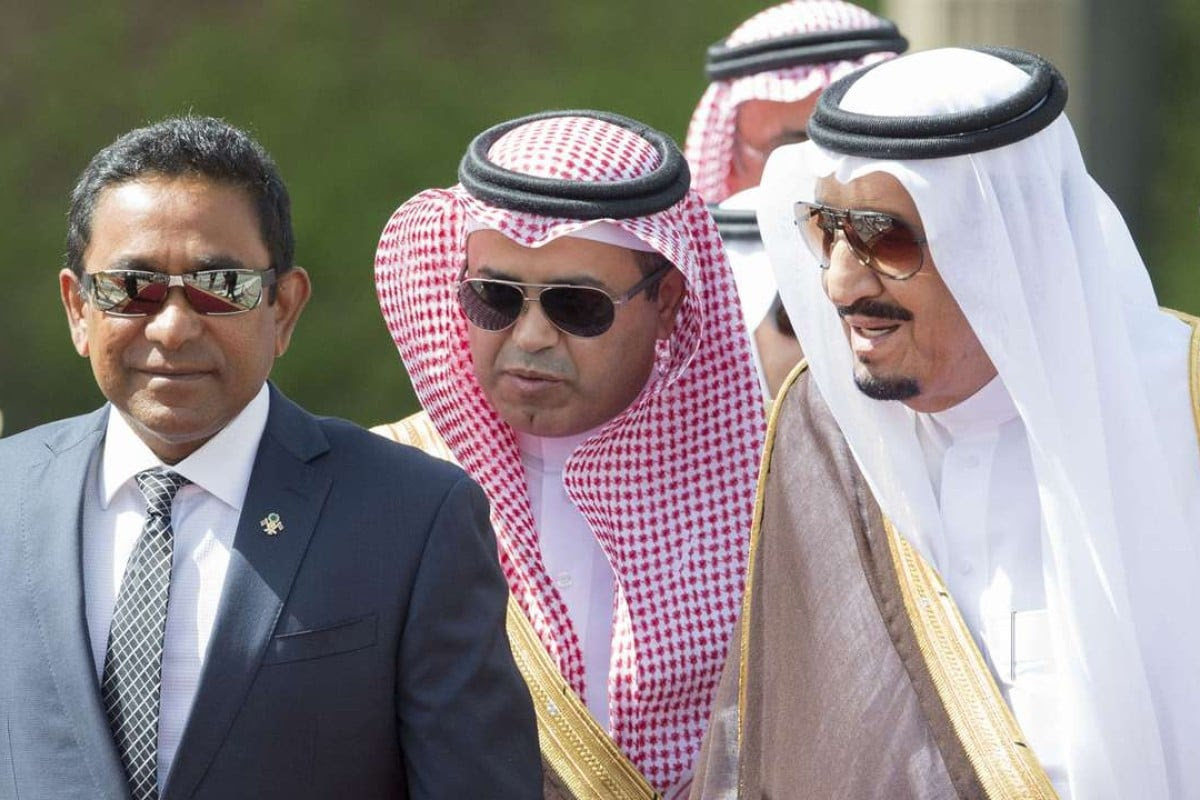 Saudi King Salman welcomes the Maldivian President Abdulla Yameen Abdul Gayoom to Riyadh in 2016. Photo: AFP