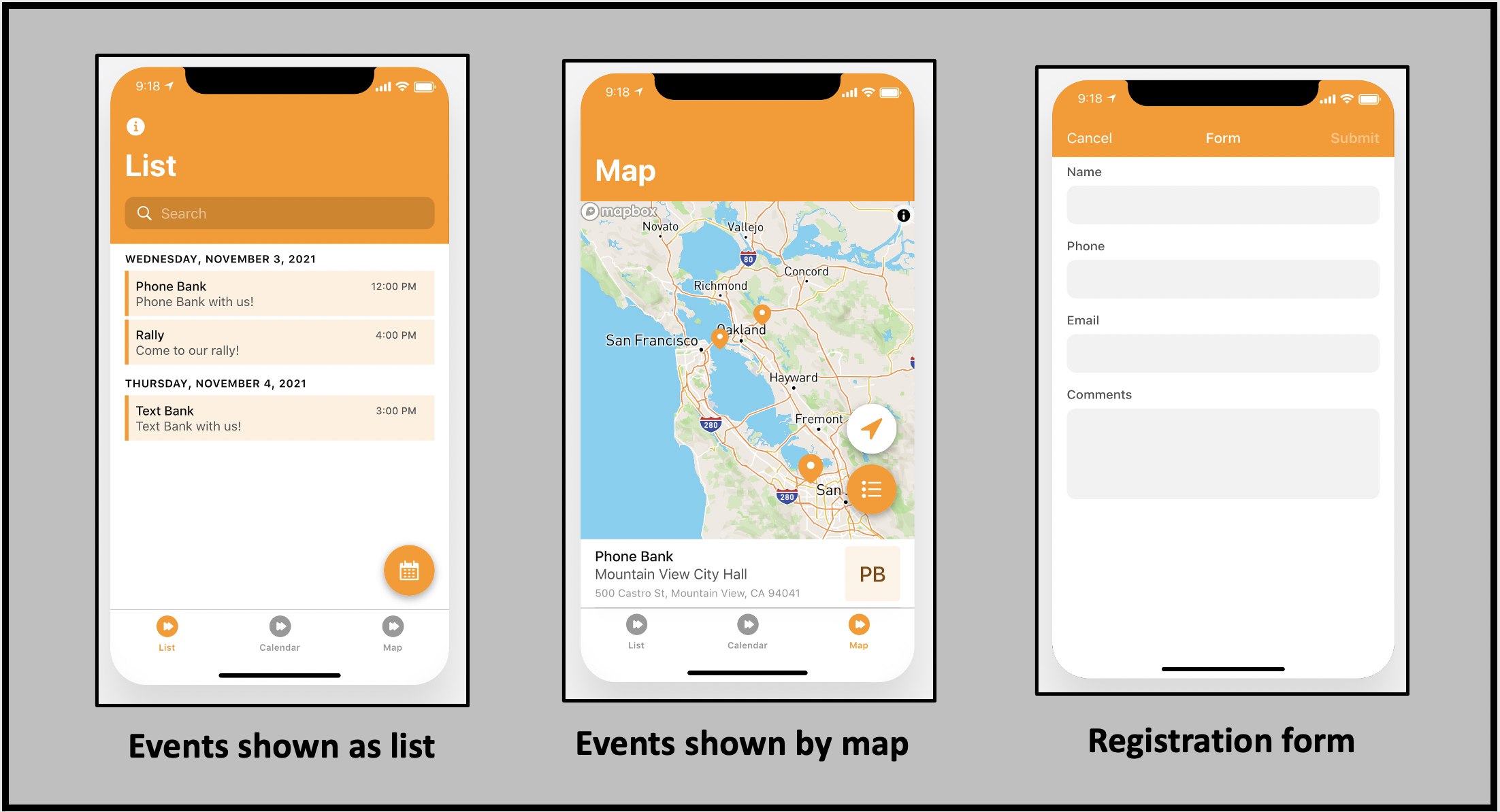Share event details as a list, calendar or map to make it easy for people to sign up for them with the free SignMeUp app.