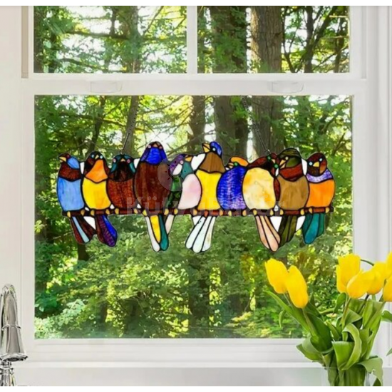 Színes, festett üvegből készült dekor madarak
