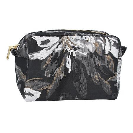 Luxe Jacquard Cosmetic Pouch 18cm - Black & Metallic Floral