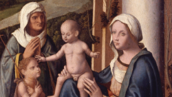 Marco Palmezzano (Forlì 1459 - 1539), Sagrada Familia con Santa Isabel y San Juan. Fecha, 1515, óleo sobre madera, 90 x 66 cm, © Museos Vaticanos
