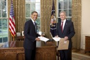 President Barack Obama welcomes Ambassador Michael B. Oren