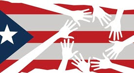 Puerto Rico flag with hands crossing along front of flag