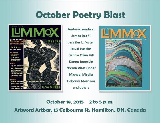 Canadian contributors of the California-based anthology LUMMOX will be reading in Hamilton on Sunday, October 18, 2015.