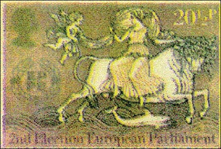 european stamp woman riding beast
