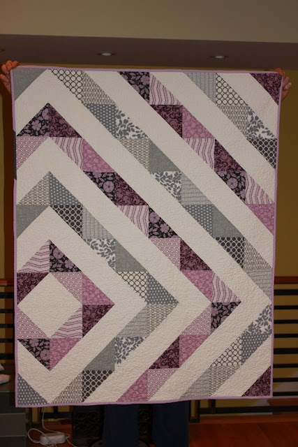offset diamond baby quilt - easy, basic tutorial/instructions given, lovely!  Pieced back too! Love the colors!