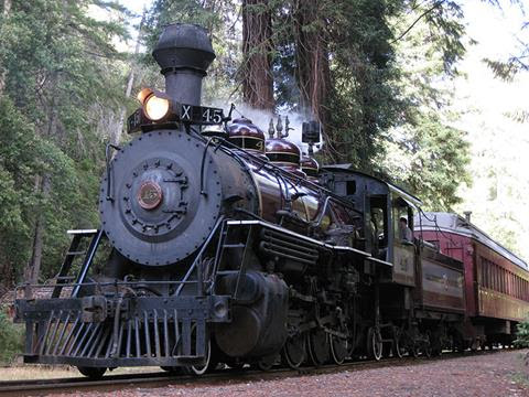 The old Engine #45 of Mendocino County's Skunk Train coming back in May 2017