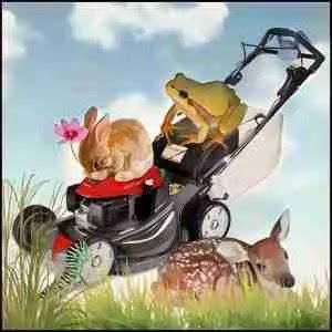 Lawn mower and animals