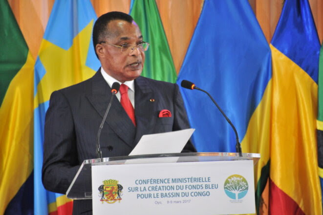 Le président Denis Sassou Nguesso lors d'une conférence consacré au Fonds bleu. © DR
