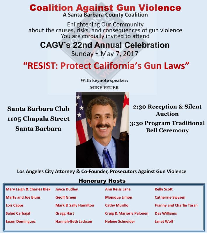 Resist: Protect California's Gun Laws, 2:30 pm silent auction and 3:30 pm Traditional Bell Ceremony. Keynote speaker Mike Feuer, LA City attorney and co-founder, Prosecutors Against Gun Violence
