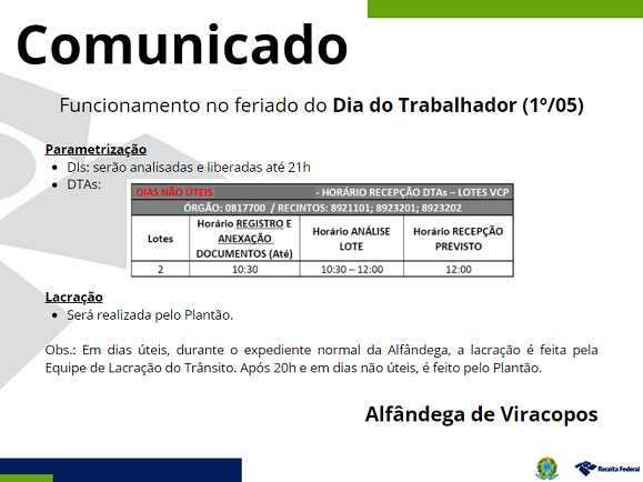 COMUNICADO ALF VCP - PARAMETRIZAÇÃO