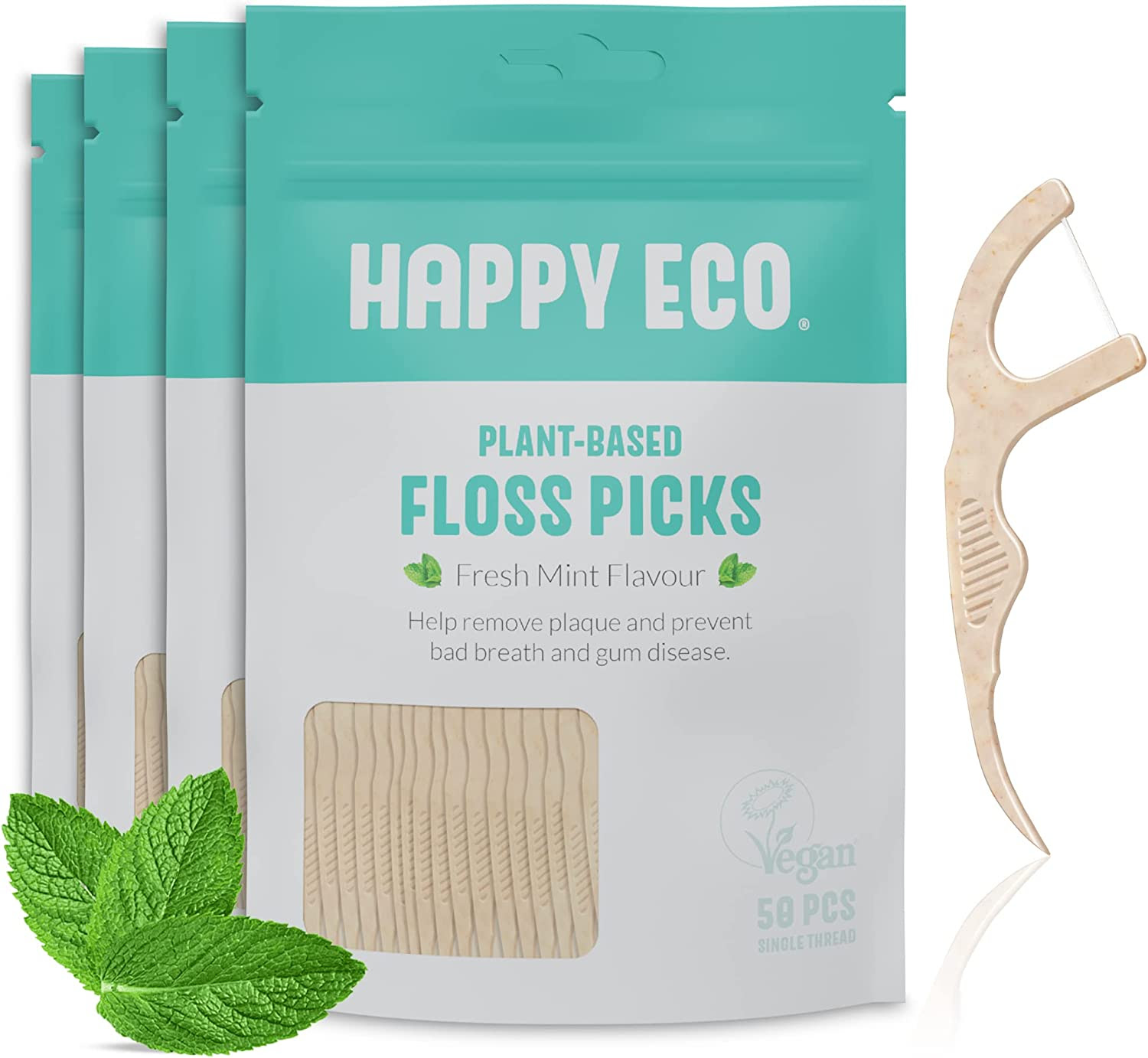 Image of Natural Dental Floss Picks, Vegan, Sustainable, Biodegradable Floss Sticks for Adults and Kids with Dental Pick