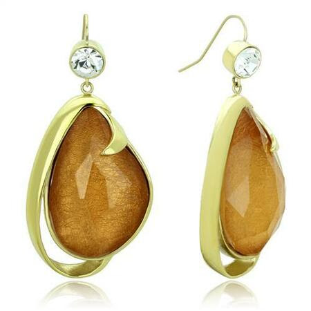 TK1483 - IP Gold(Ion Plating) Stainless Steel Earrings with Synthetic Synthetic Stone in Clear