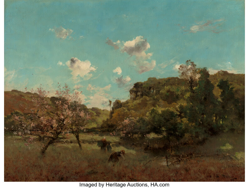 Fine Art - Painting, American:Antique  (Pre 1900), Léon Germain Pelouse (French, 1838-1891). Preparing Fields forSpring Planting, 1873. Oil on canvas. 20 x 26 inches (50....
