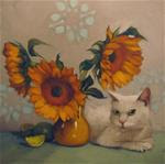 White Cat and Sunflowers a new painting - Posted on Tuesday, February 10, 2015 by Diane Hoeptner