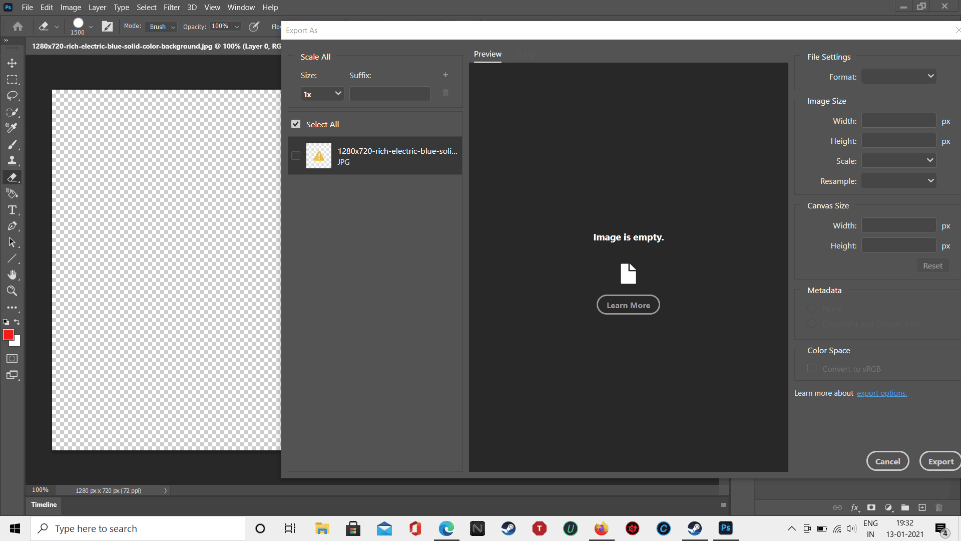 adobe I cant save a fully transparent image Graphic