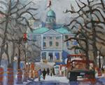 827 Montreal Winter McGill (Putting up the Lights), 8x10 oil - Posted on Tuesday, December 16, 2014 by Darlene Young
