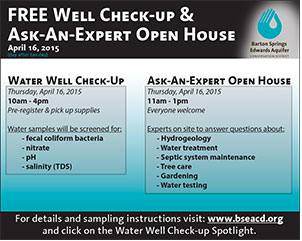 The Barton Springs Edwards Aquifer Conservation District is having a free well water testing day next Thursday.