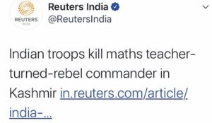 India: Reuters calls slain jihad murderer “math teacher-turned-rebel commander”
